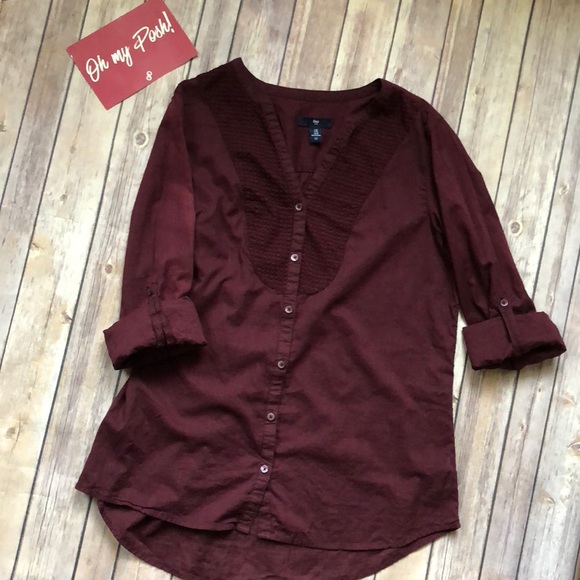 Gap Factory Tops - Burgundy Gap Factory Roll Tab Textured Button Down